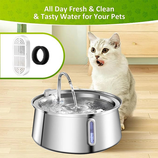 4L Stainless Steel Cat Water Fountain Dog Drinking Bowl Automatic Pet Drinker Water Dispenser for Multiple Pets