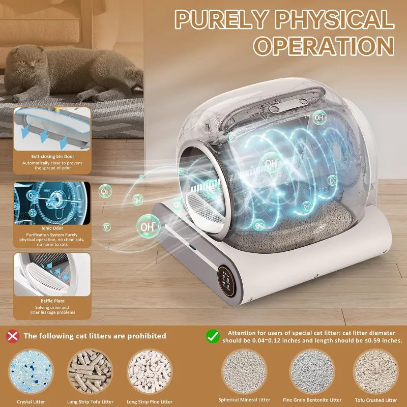 POPULAR Self Cleaning Litter Box, Automatic Cat Litter Box Self Cleaning For Multiple Cats, 65L+9L Robot, 3 Rolls Grabage Bags