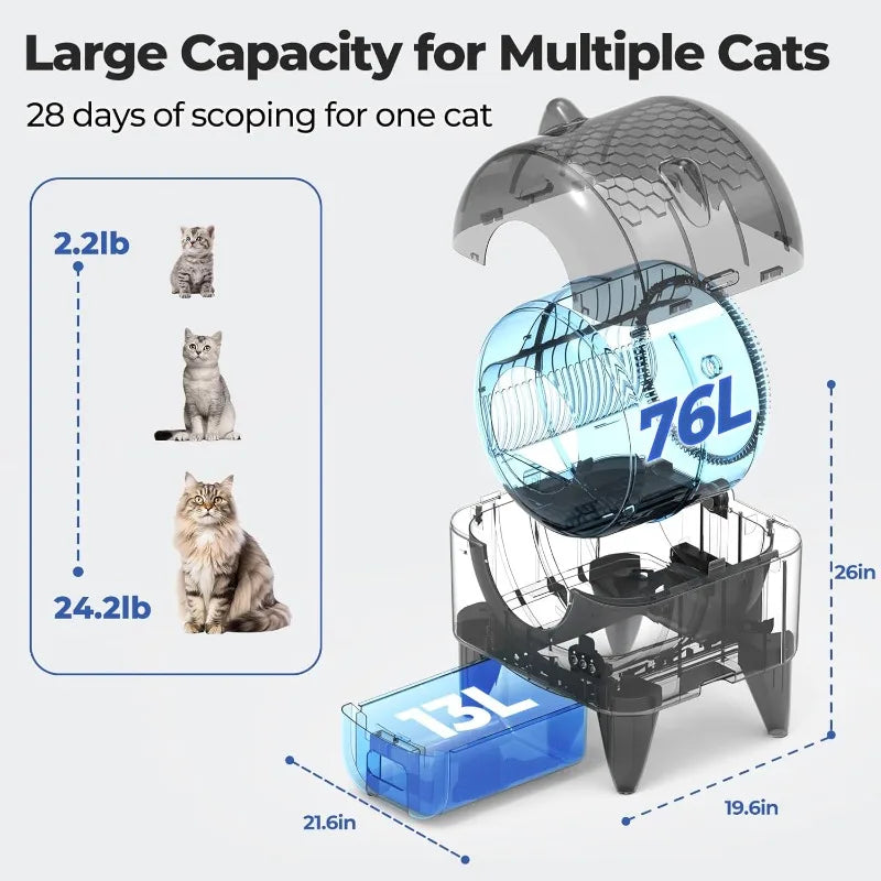 Extra Large Self-Cleaning Kattenbak - APP-Controlled Smart Sensors Meerdere Katten