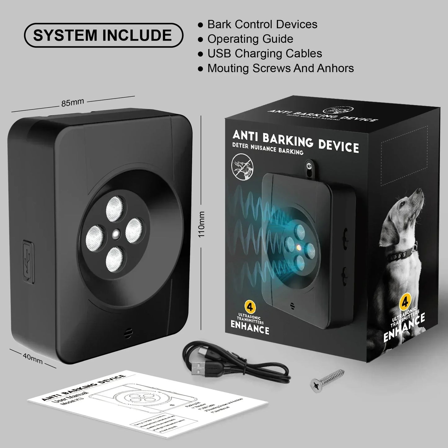 New Pet Anti Barking Device, Automatic Ultrasonic Mini Dog Bark Control Device, 50 Ft Barking Dog Stopper with 3 Modes for Dogs