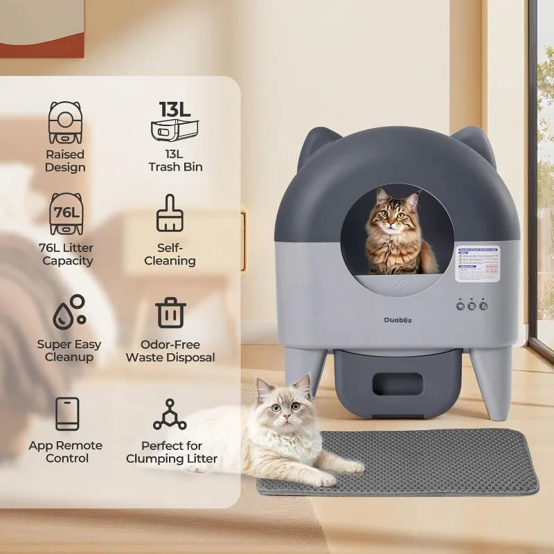 Extra Large Self-Cleaning Kattenbak - APP-Controlled Smart Sensors Meerdere Katten