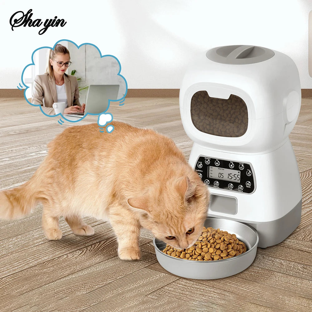 Intelligent Pet Feeder AI Automatic Cat Food Storage Box Creative Robot Dog Feeder Pet Controllable Food Dispenser Voice Call