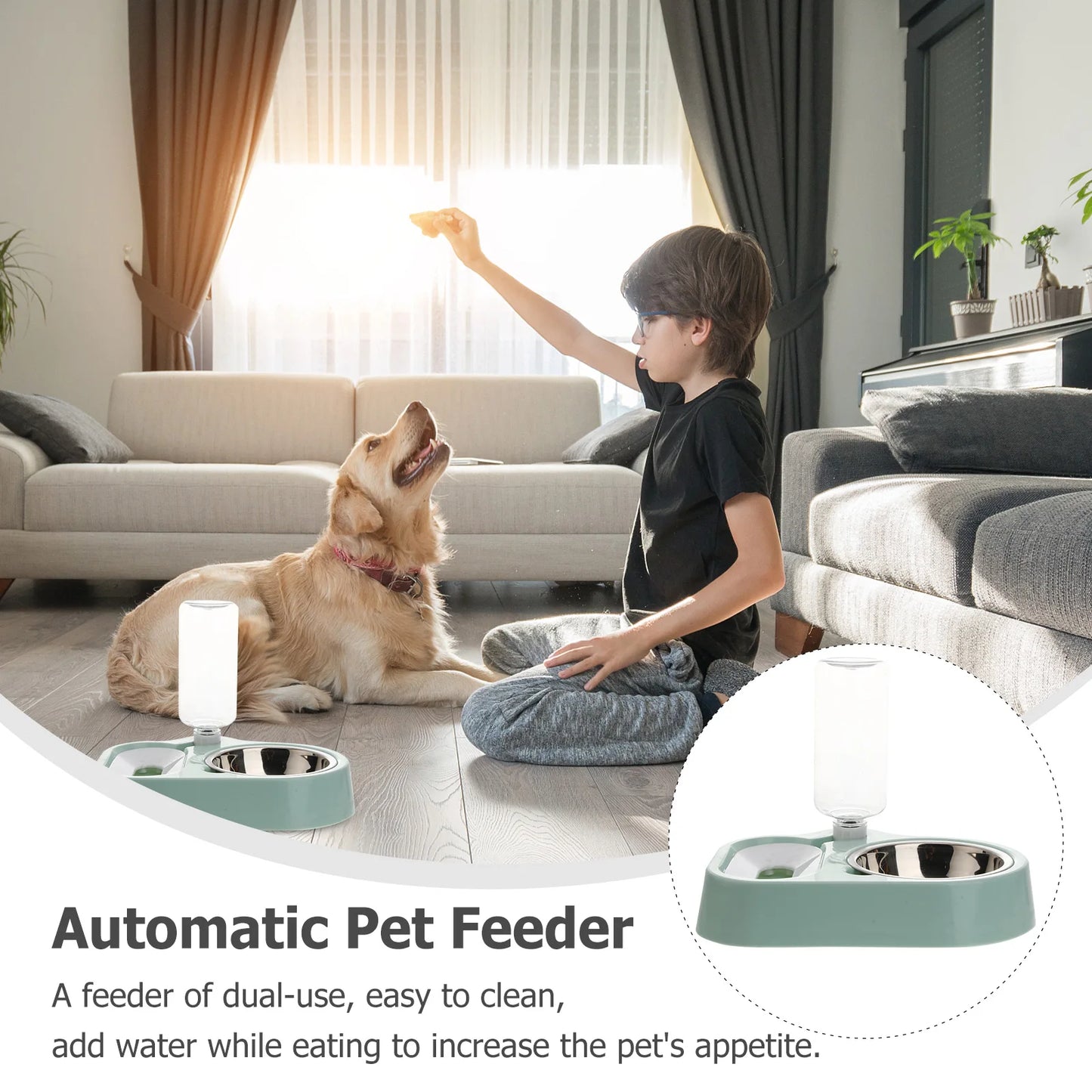 Cat Bowls Pet Food Feeder Automatic Drinking Fountain Tool Water Blue Dispenser