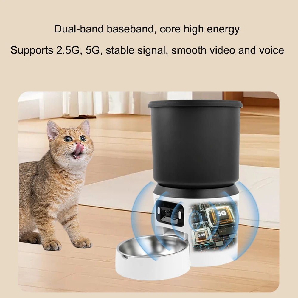 4L Pet Feeder Button WiFi Camera Automatic Cat Feeder Smart Dog Food Dispenser WiFi Timing Video Stainless Steel Feeding Bowl