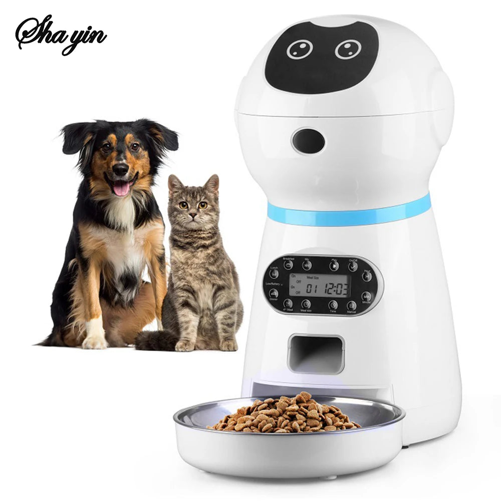 Intelligent Pet Feeder AI Automatic Cat Food Storage Box Creative Robot Dog Feeder Pet Controllable Food Dispenser Voice Call