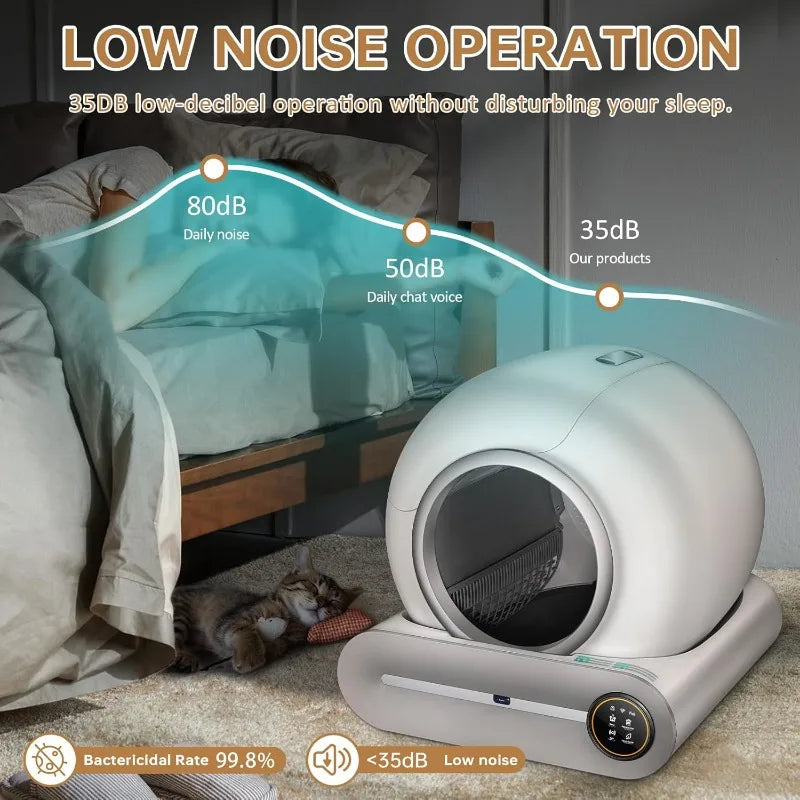 POPULAR Self Cleaning Litter Box, Automatic Cat Litter Box Self Cleaning For Multiple Cats, 65L+9L Robot, 3 Rolls Grabage Bags