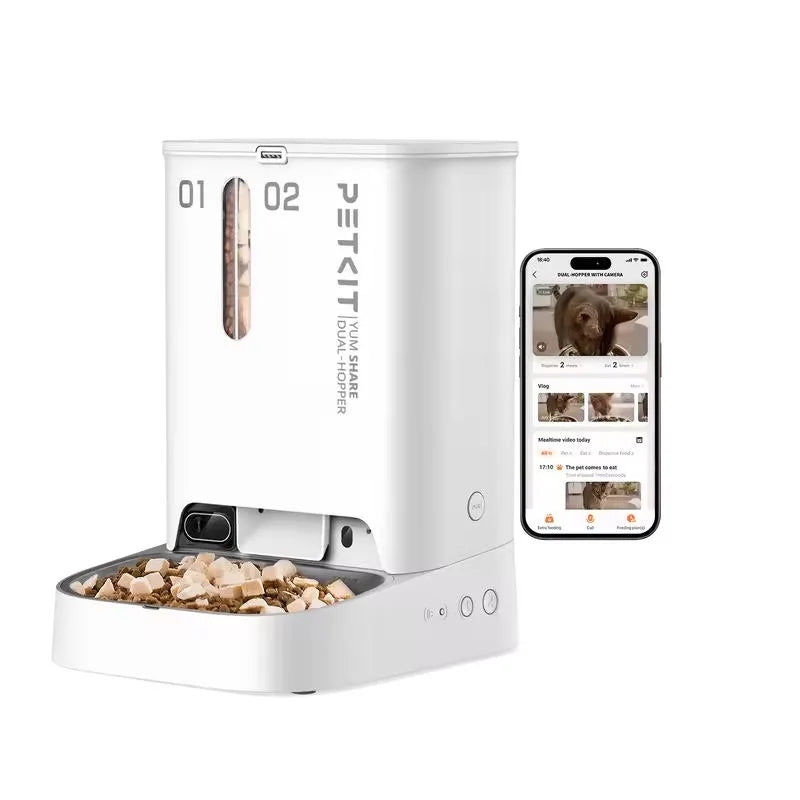 Gemini Dual Hoppers AI Smart Pet Feeder with 1080P HD Infrared Night Vision Camera Remote Interaction