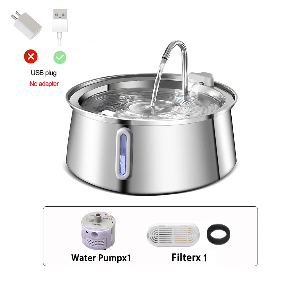 4L Stainless Steel Cat Water Fountain Dog Drinking Bowl Automatic Pet Drinker Water Dispenser for Multiple Pets