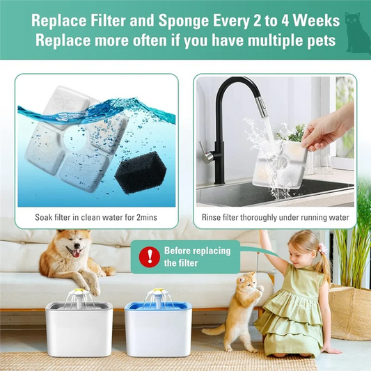 B69C Replacement Filters Sponges For 84Oz/2.5L Automatic Pet Fountain Cat Water Fountain Filter Triple Filtration