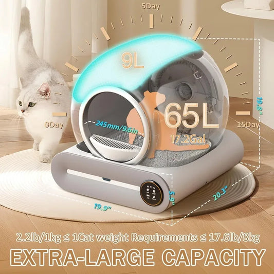POPULAR Self Cleaning Litter Box, Automatic Cat Litter Box Self Cleaning For Multiple Cats, 65L+9L Robot, 3 Rolls Grabage Bags