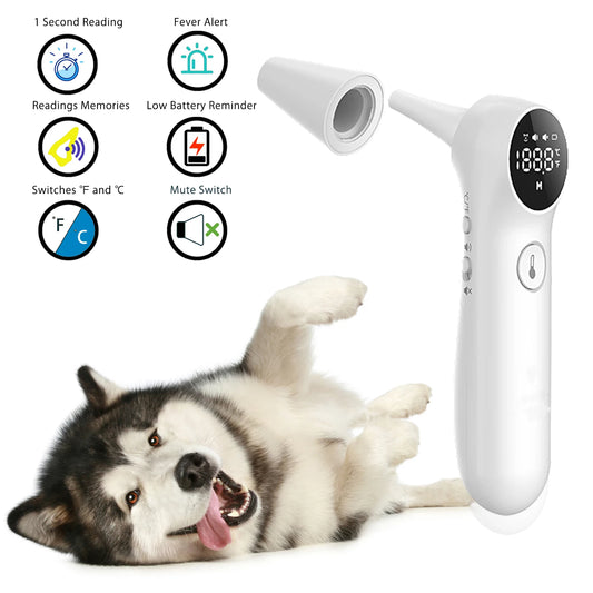Pet Ear Thermometer for Dogs and Livestock - Includes 20 Pet Swabs, Suitable for Dogs, Cats