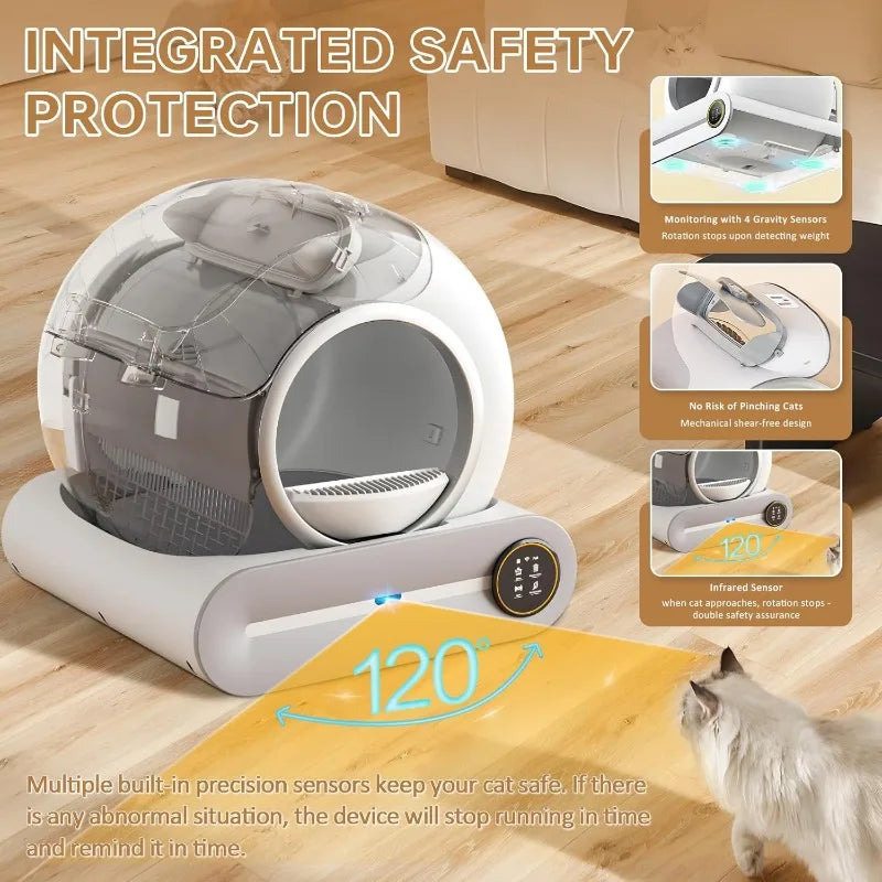 POPULAR Self Cleaning Litter Box, Automatic Cat Litter Box Self Cleaning For Multiple Cats, 65L+9L Robot, 3 Rolls Grabage Bags