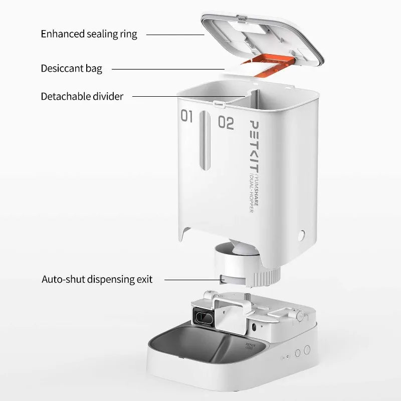 Gemini Dual Hoppers AI Smart Pet Feeder with 1080P HD Infrared Night Vision Camera Remote Interaction
