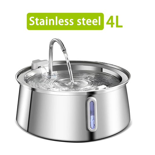 4L Stainless Steel Cat Water Fountain Dog Drinking Bowl Automatic Pet Drinker Water Dispenser for Multiple Pets