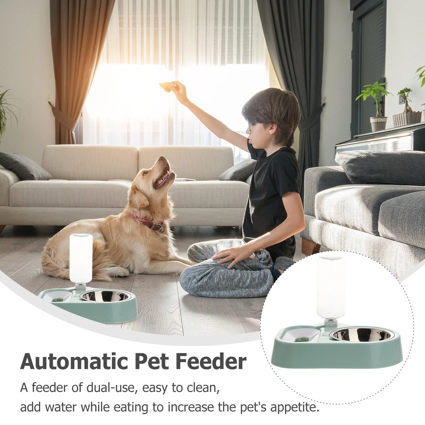 Cat Bowls Pet Food Feeder Automatic Drinking Fountain Tool Water Blue Dispenser