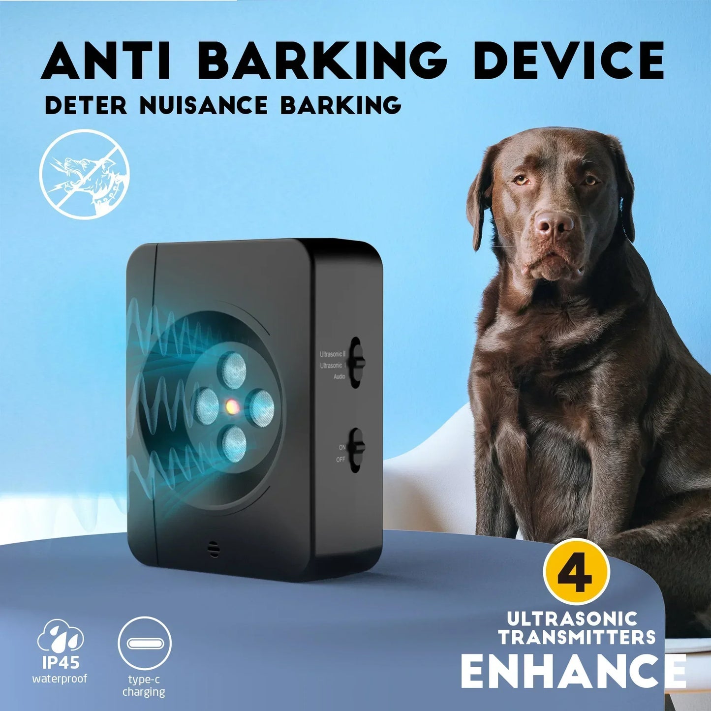 New Pet Anti Barking Device, Automatic Ultrasonic Mini Dog Bark Control Device, 50 Ft Barking Dog Stopper with 3 Modes for Dogs