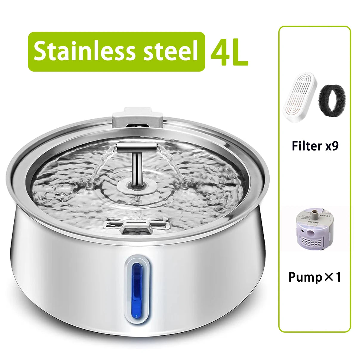 4L Stainless Steel Cat Water Fountain Dog Drinking Bowl Automatic Pet Drinker Water Dispenser for Multiple Pets