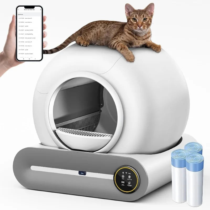 POPULAR Self Cleaning Litter Box, Automatic Cat Litter Box Self Cleaning For Multiple Cats, 65L+9L Robot, 3 Rolls Grabage Bags