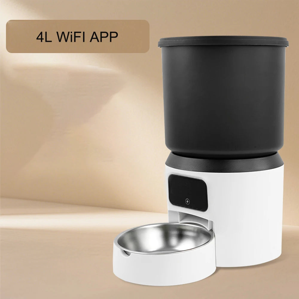 4L Pet Feeder Button WiFi Camera Automatic Cat Feeder Smart Dog Food Dispenser WiFi Timing Video Stainless Steel Feeding Bowl