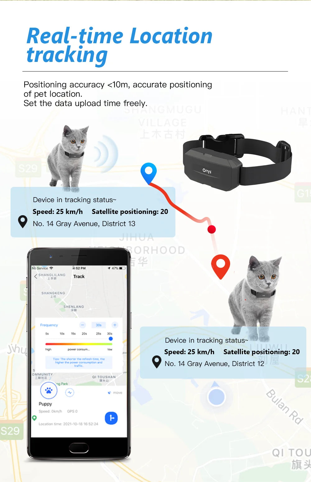 Omni Real-time Tracking 2G 3G 4G Wireless Waterproof Anti Lost Locator Dog Smart GPS Tracker Collar for Pets