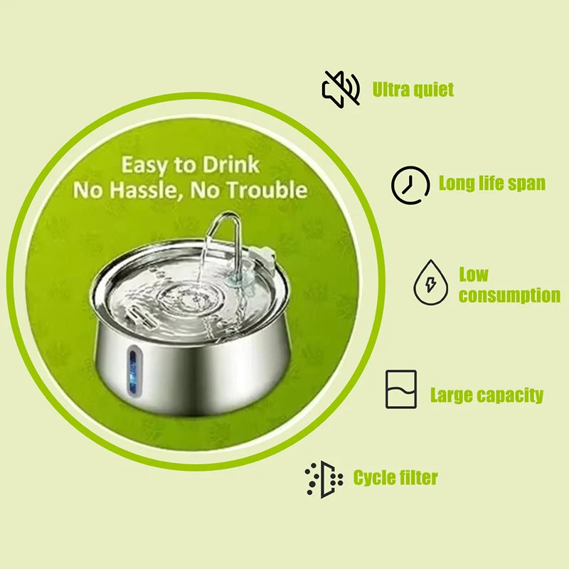 4L Stainless Steel Cat Water Fountain Dog Drinking Bowl Automatic Pet Drinker Water Dispenser for Multiple Pets